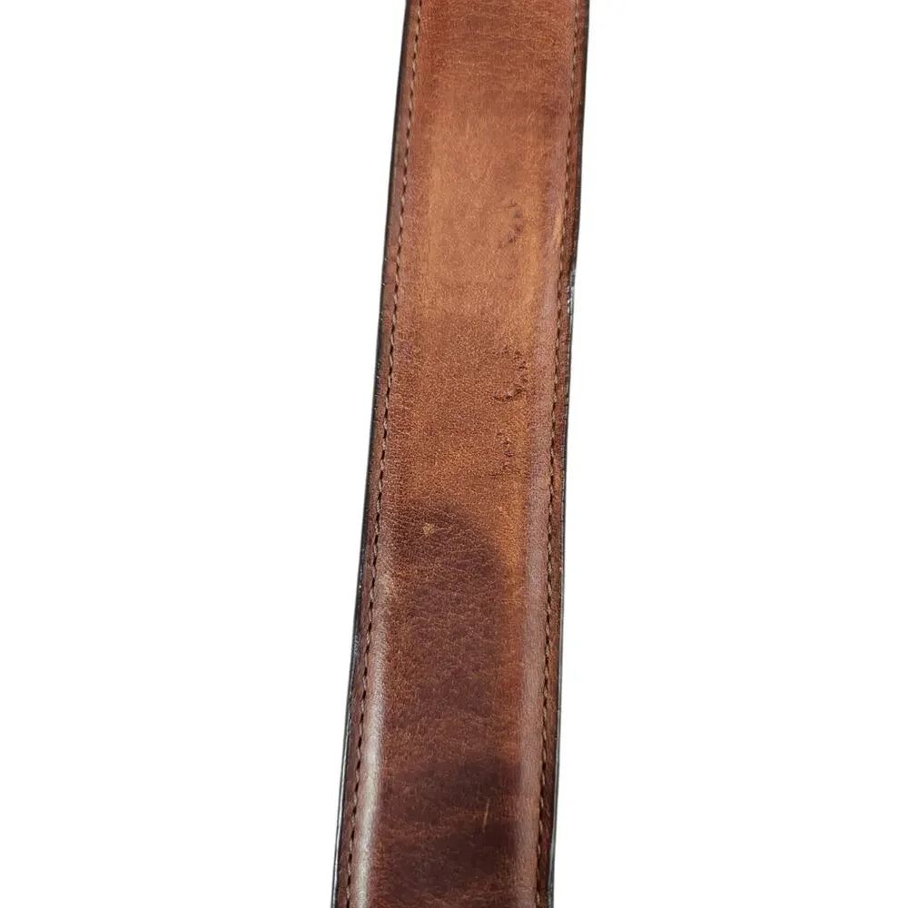 L.L. Bean Brown‎ Leather Belt Size 40 Classic Casual Distressed Silver Buckle